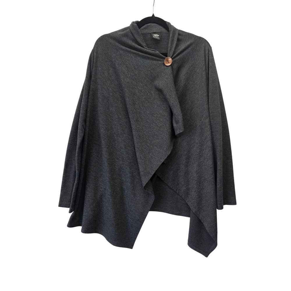 Bobeau Charcoal Gray One Button Wrap Cardigan Draped Fleece Knit Sweater Women